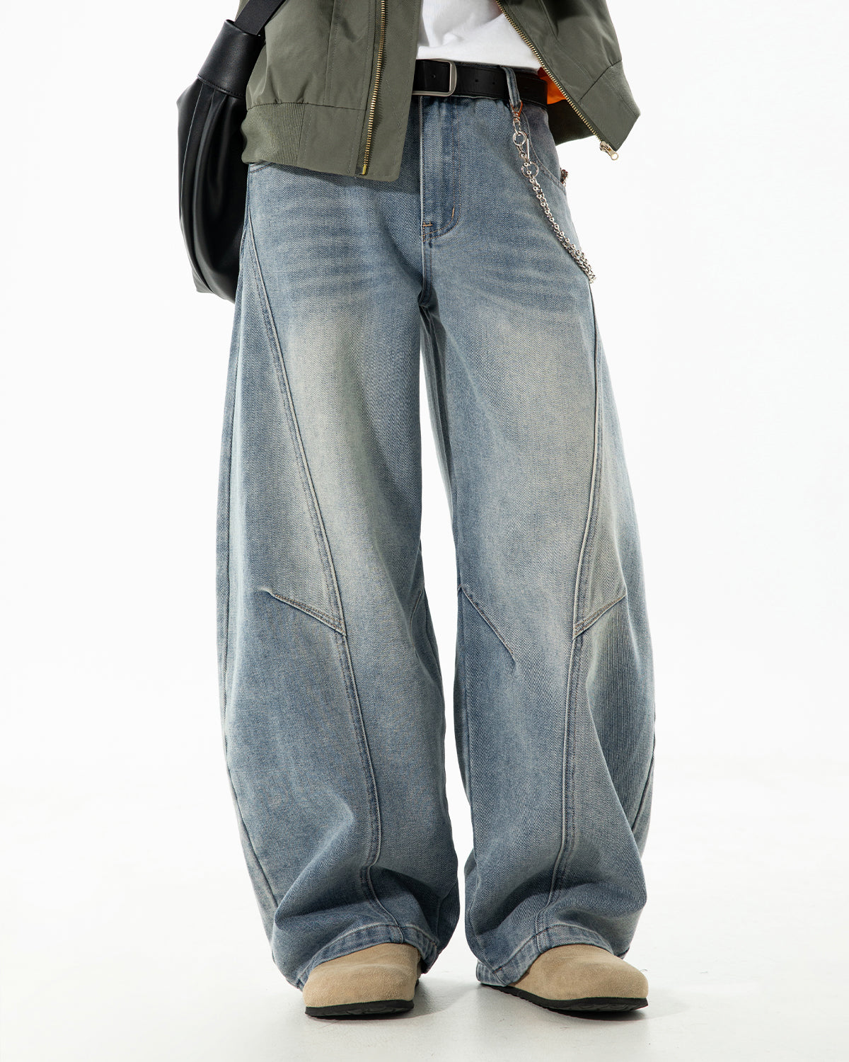 Omygoods Curved Seam Deconstructed Barrel Jeans