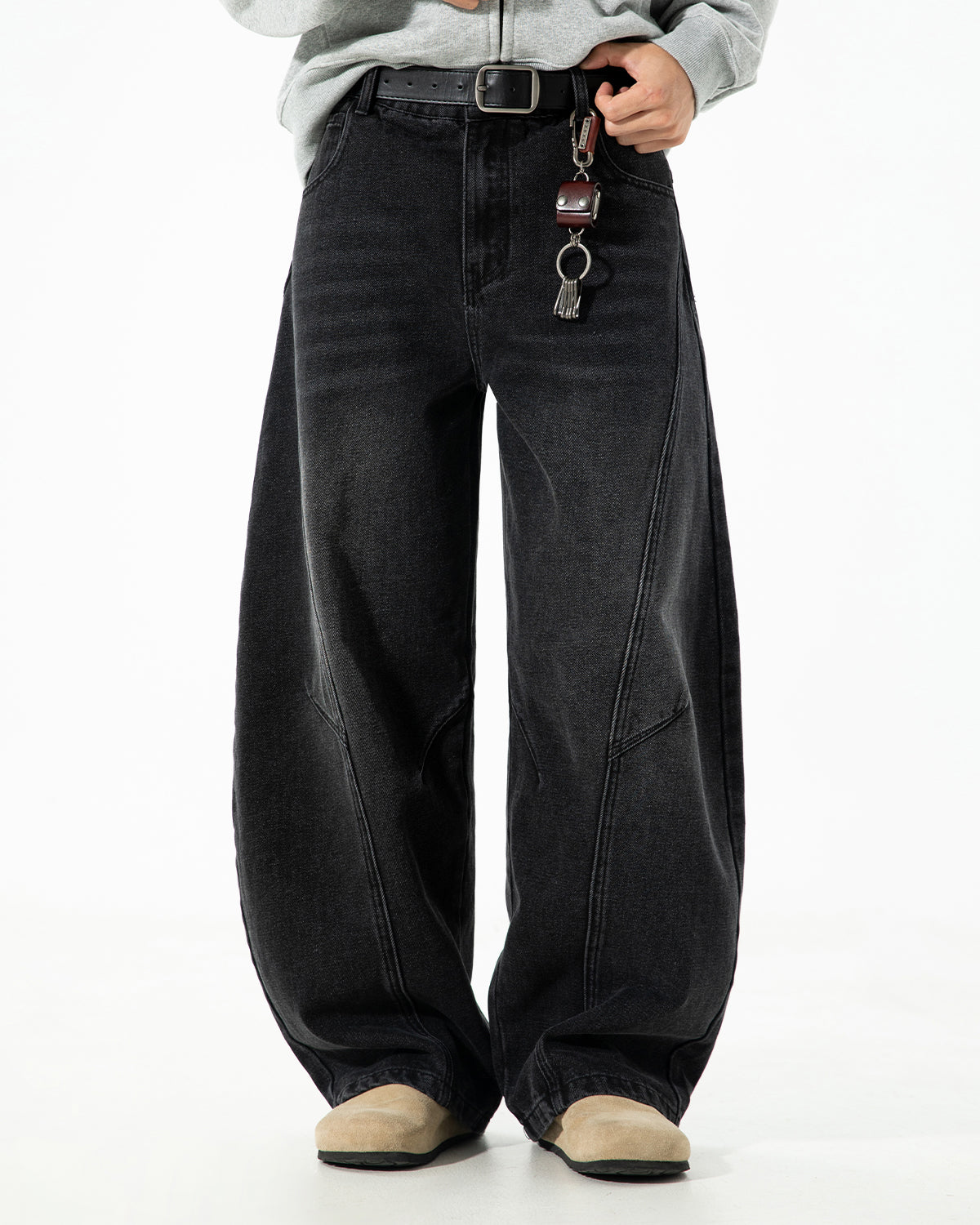Omygoods Curved Seam Deconstructed Barrel Jeans