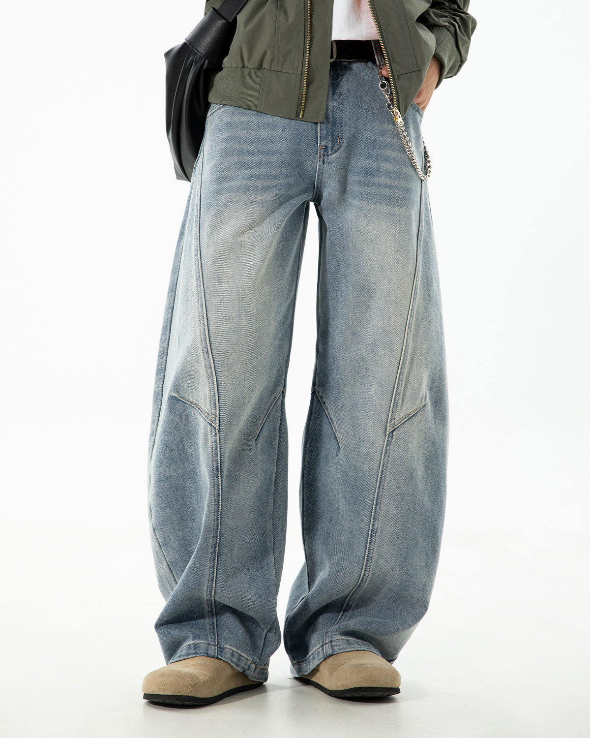 Omygoods Curved Seam Deconstructed Barrel Jeans