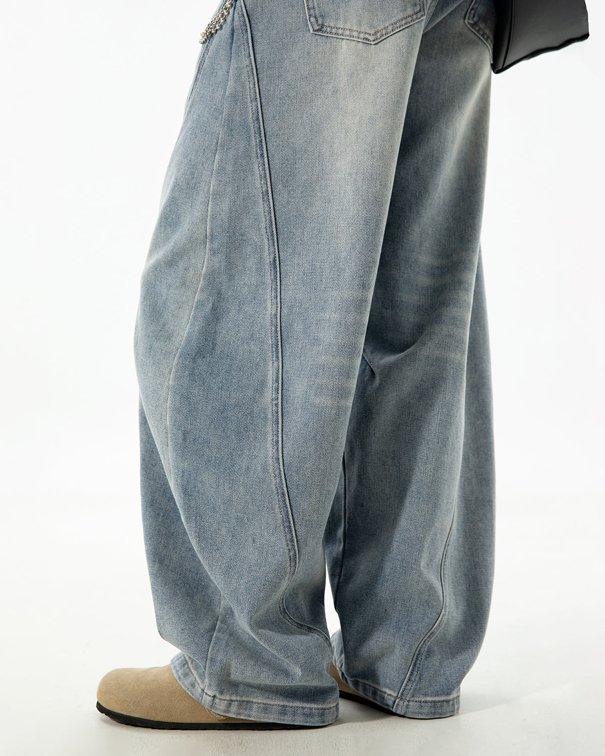 Omygoods Curved Seam Deconstructed Barrel Jeans