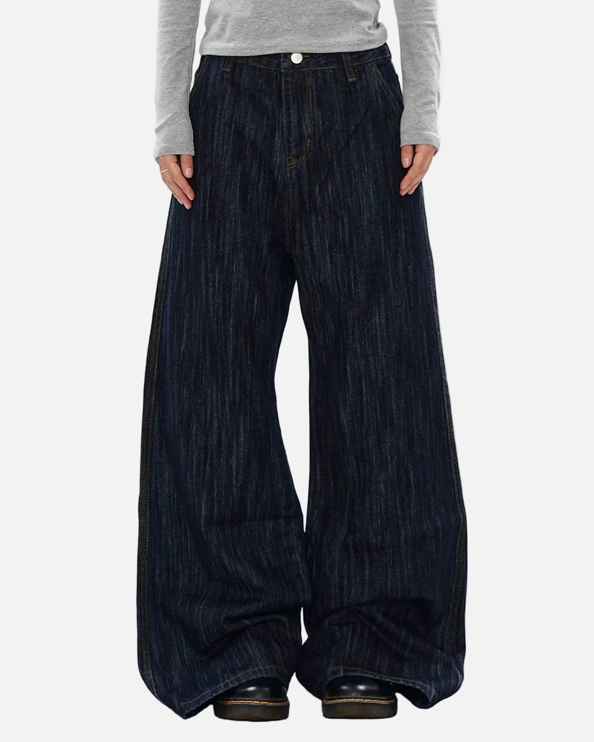 Omygoods Dark Indigo Wide Bootcut Jeans