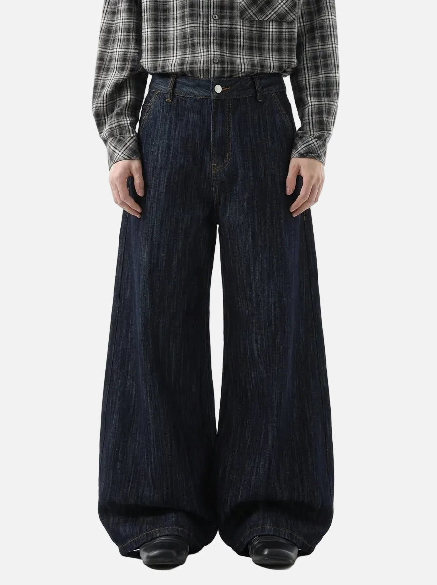 Omygoods Dark Indigo Wide Bootcut Jeans