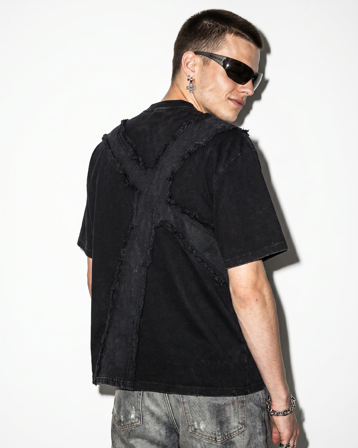 Omygoods Deconstructed Cross Washed T-Shirt