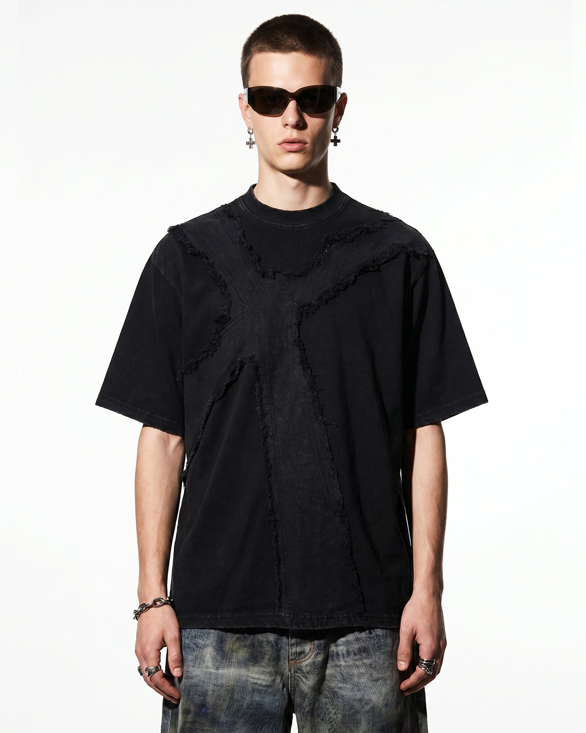 Omygoods Deconstructed Cross Washed T-Shirt