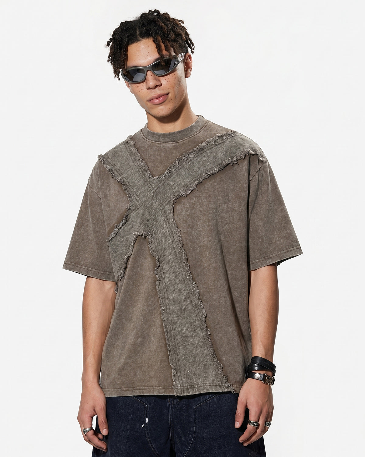 Omygoods Deconstructed Cross Washed T-Shirt