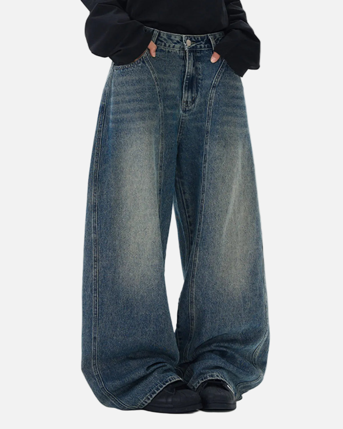 Omygoods Deconstructed Washed Barrel Jeans