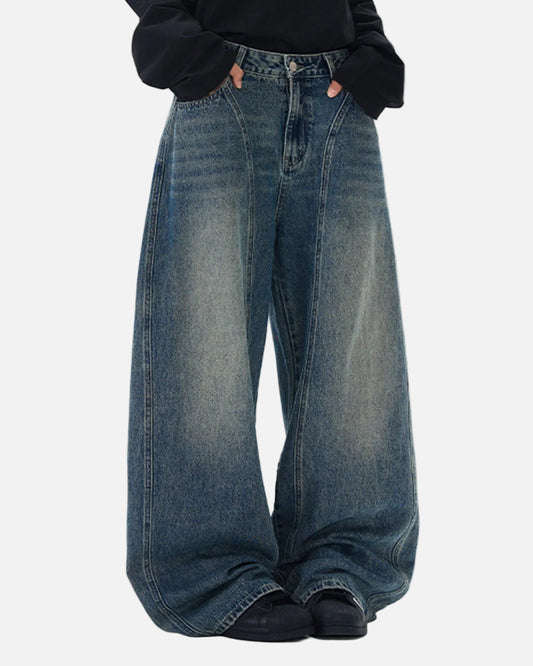 Omygoods Deconstructed Washed Barrel Jeans