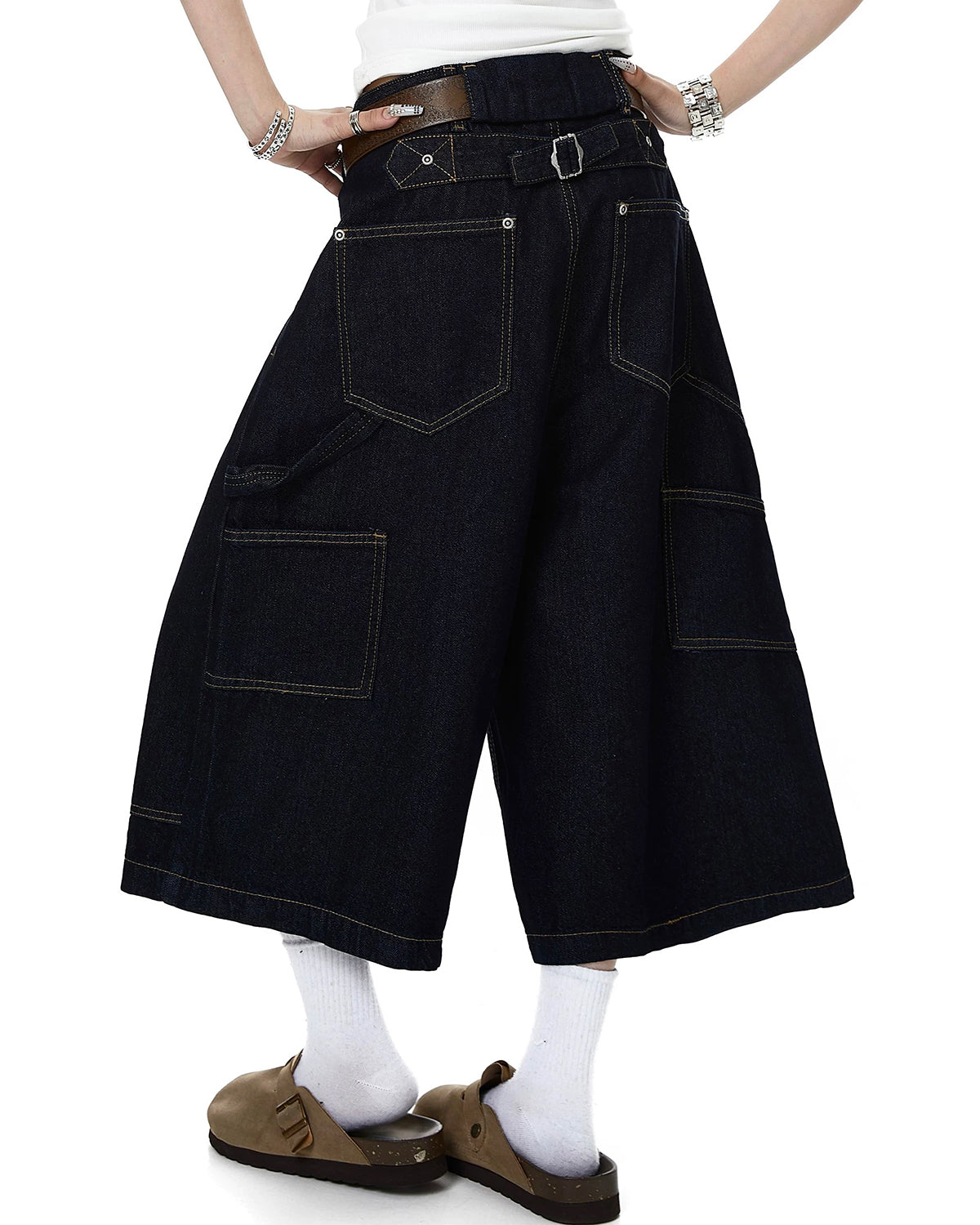 Omygoods Deconstructed Wide Leg Longline Jorts