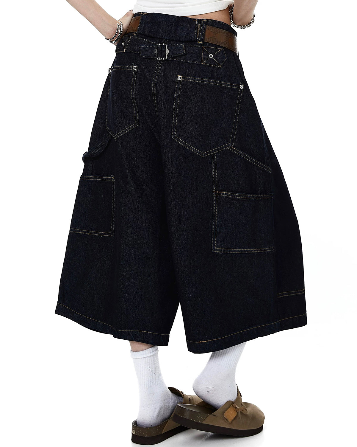 Omygoods Deconstructed Wide Leg Longline Jorts
