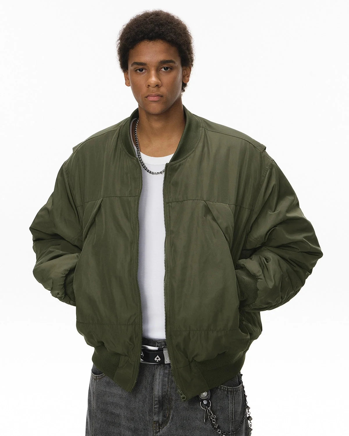 Omygoods Detachable Layered Camo Bomber Jacket