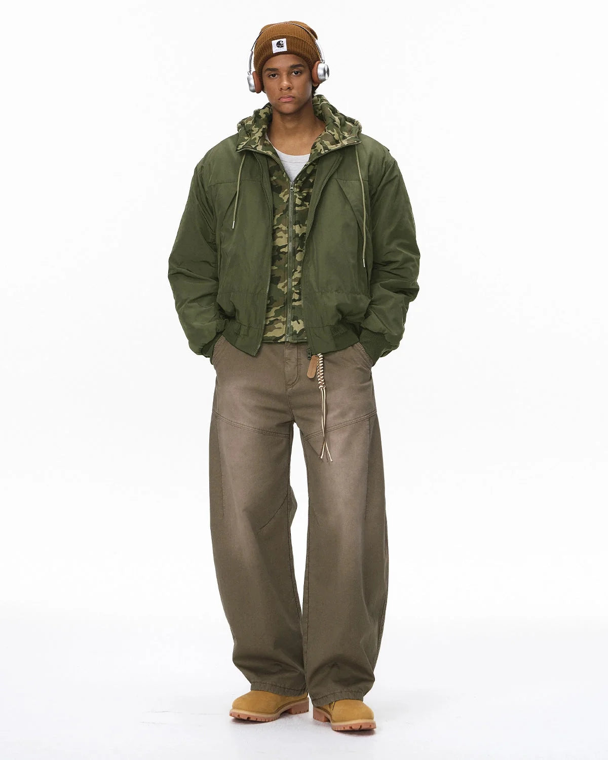 Omygoods Detachable Layered Camo Bomber Jacket
