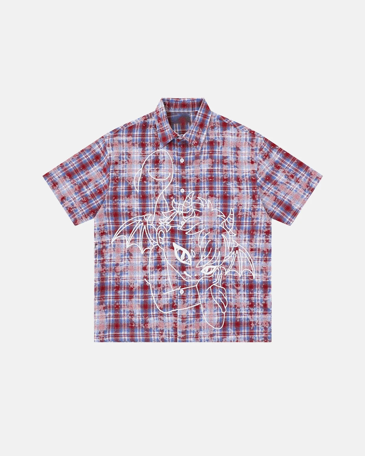 Omygoods Devil Embroidered Plaid Shirt