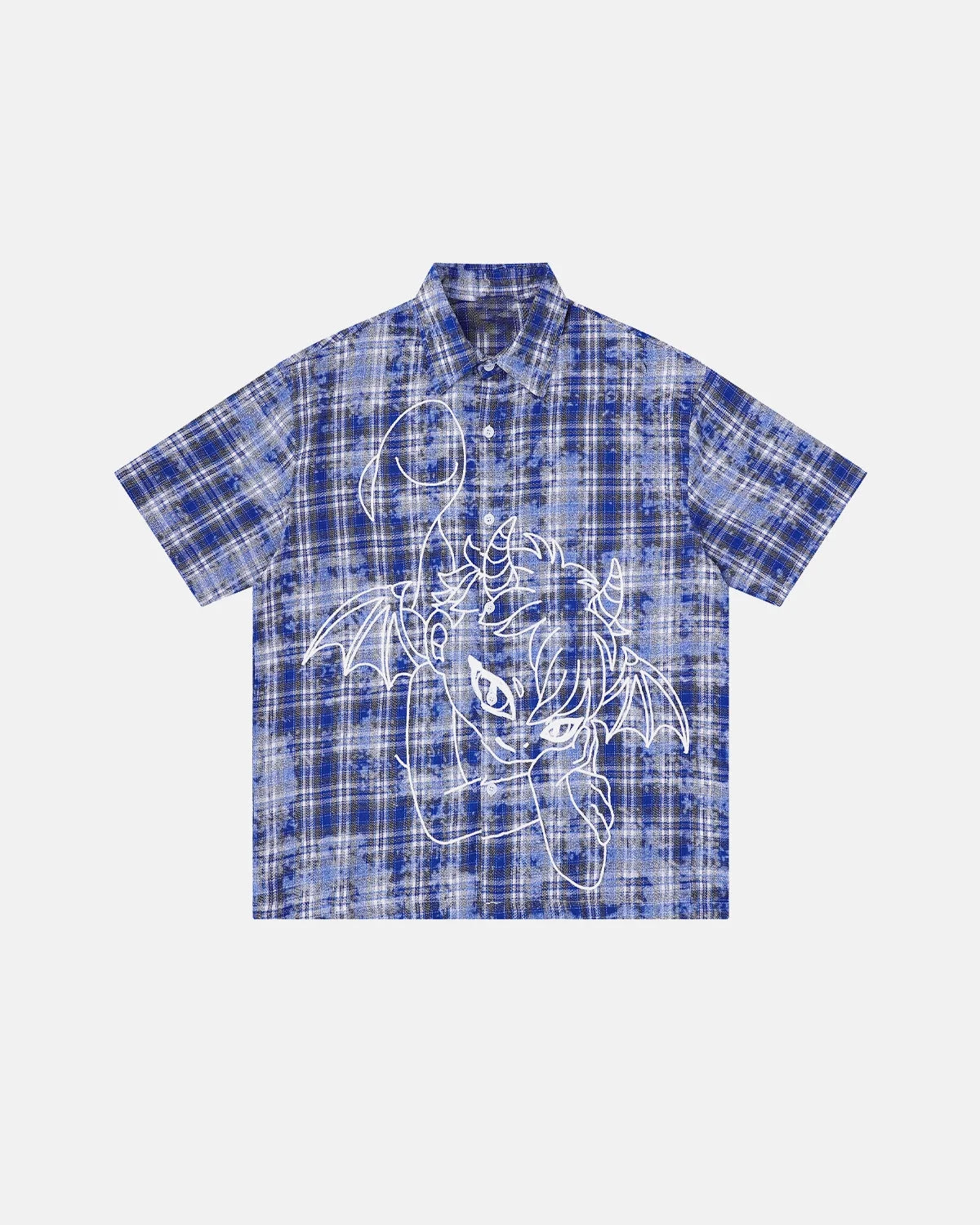 Omygoods Devil Embroidered Plaid Shirt