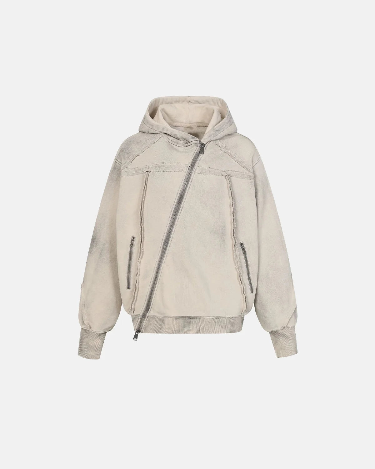 Omygoods Washed Boxy Asymmetric Zip Up Hoodie