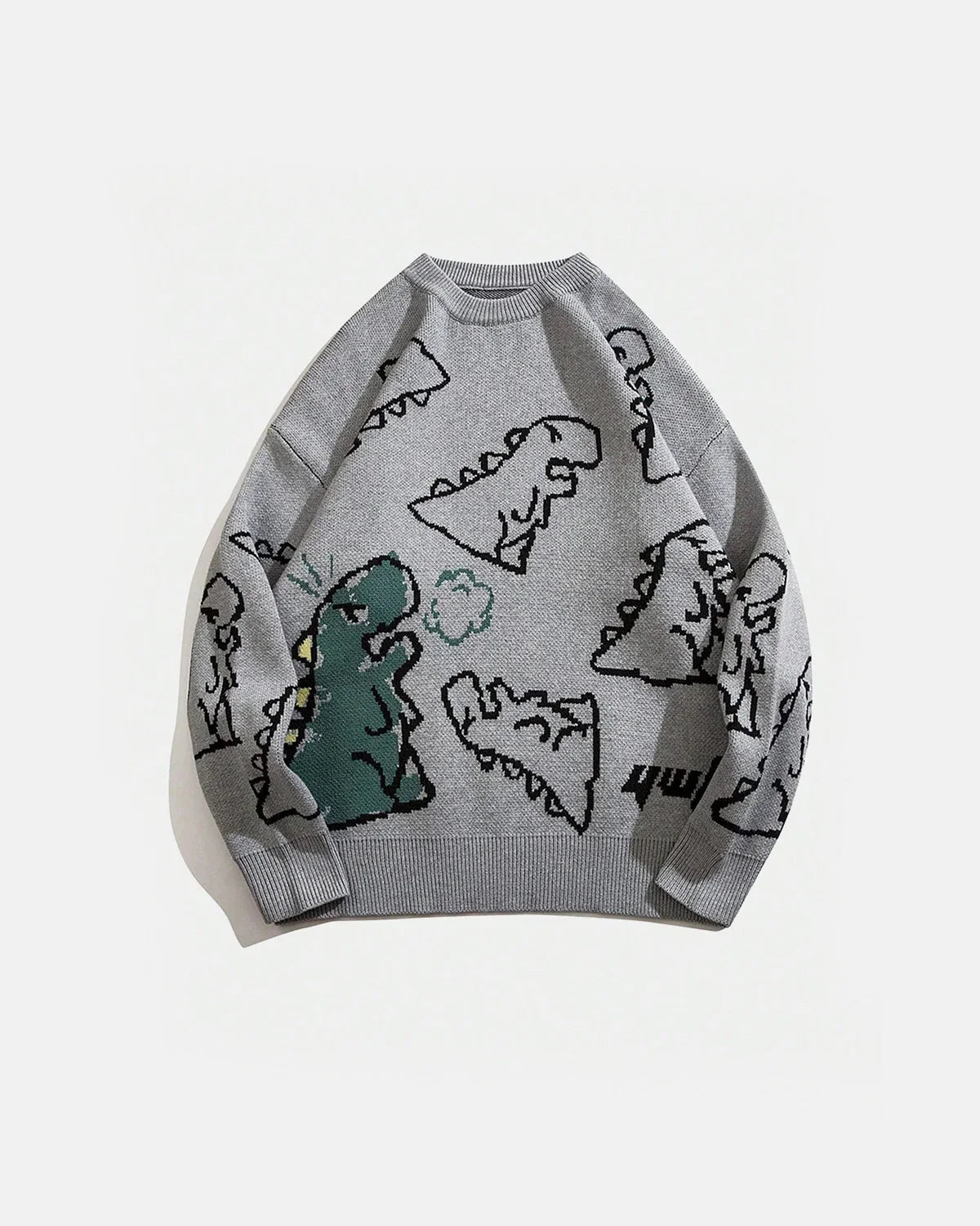 Omygoods Dinosaur Graphic Crew Neck Knit Sweater