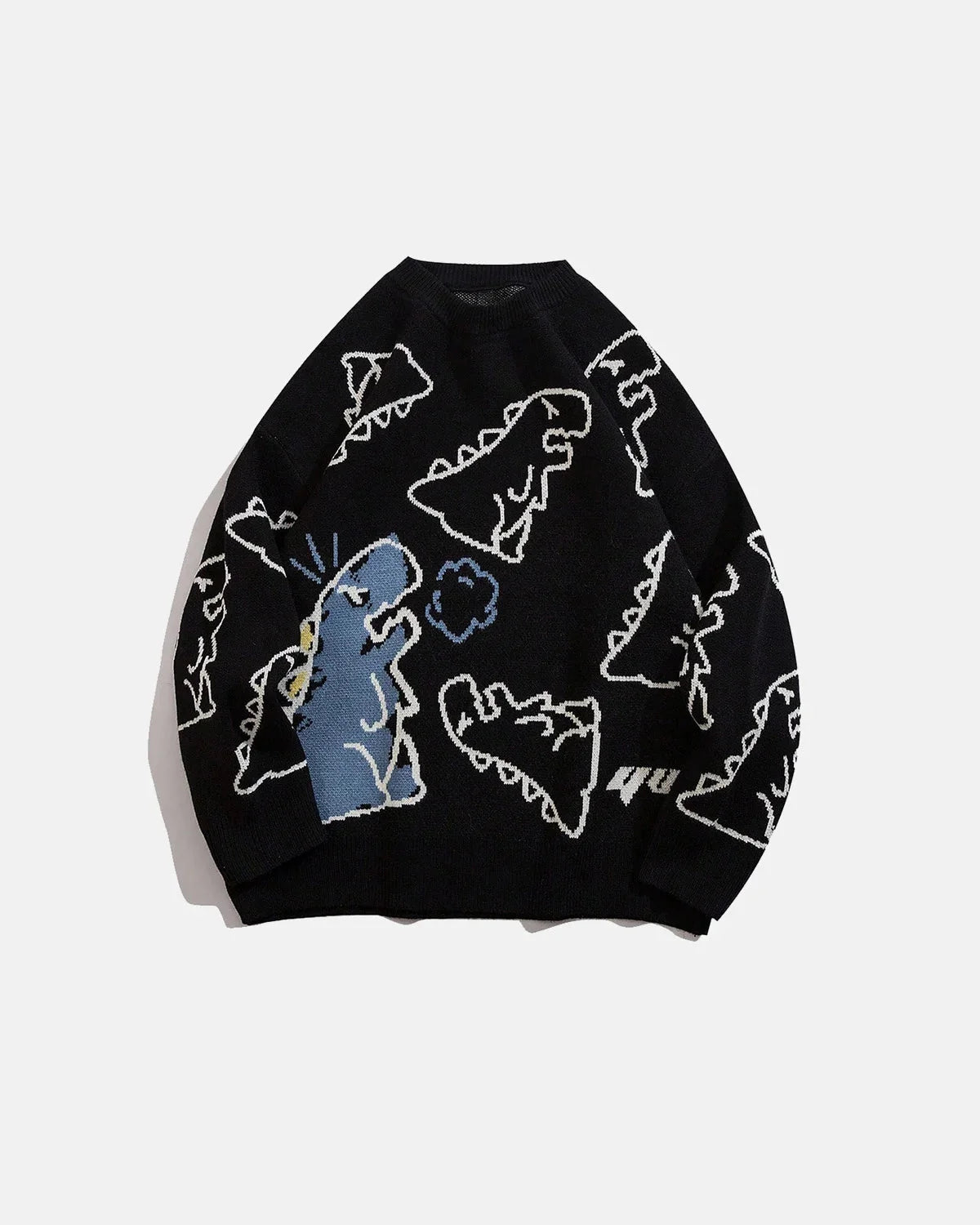 Omygoods Dinosaur Graphic Crew Neck Knit Sweater