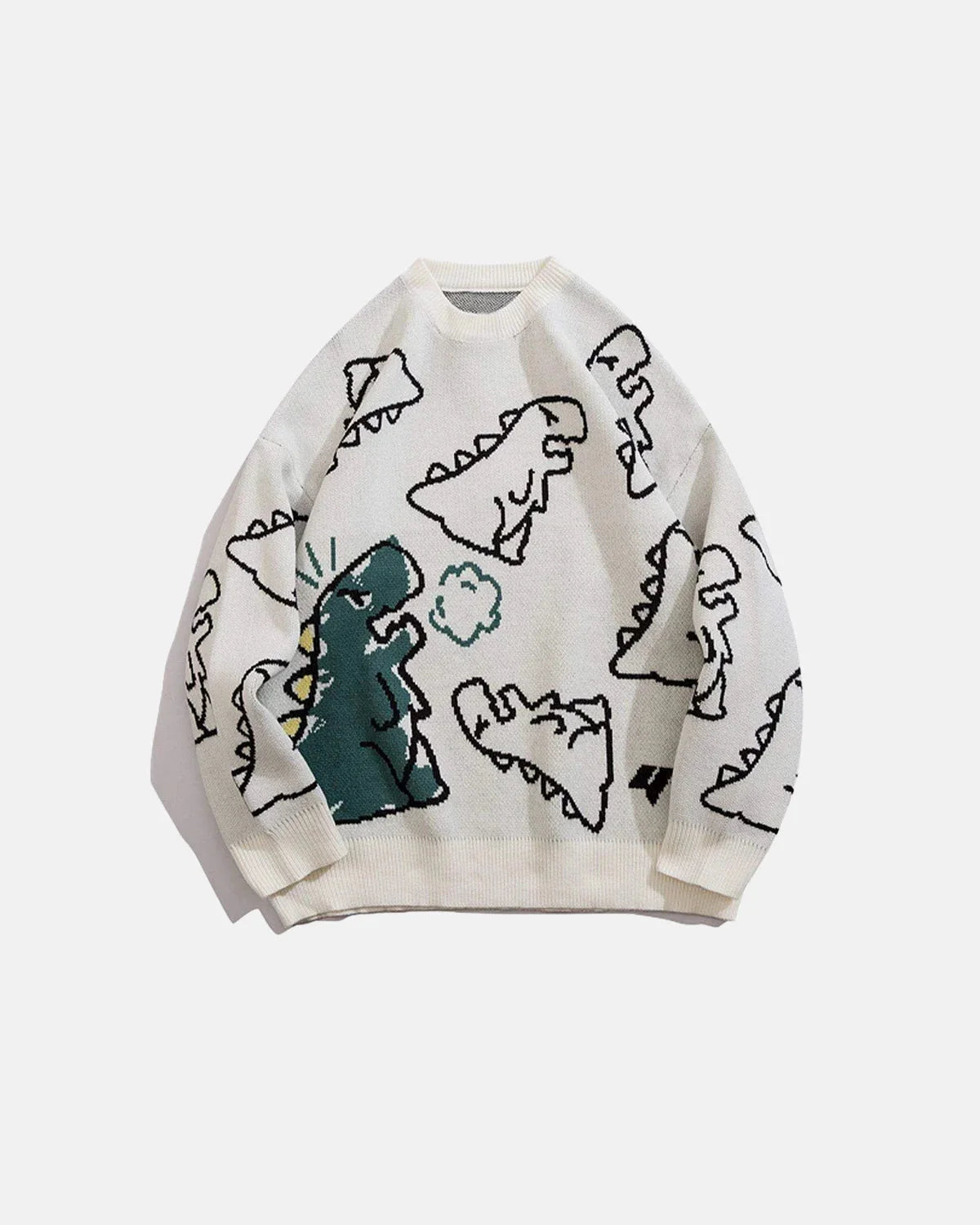 Omygoods Dinosaur Graphic Crew Neck Knit Sweater