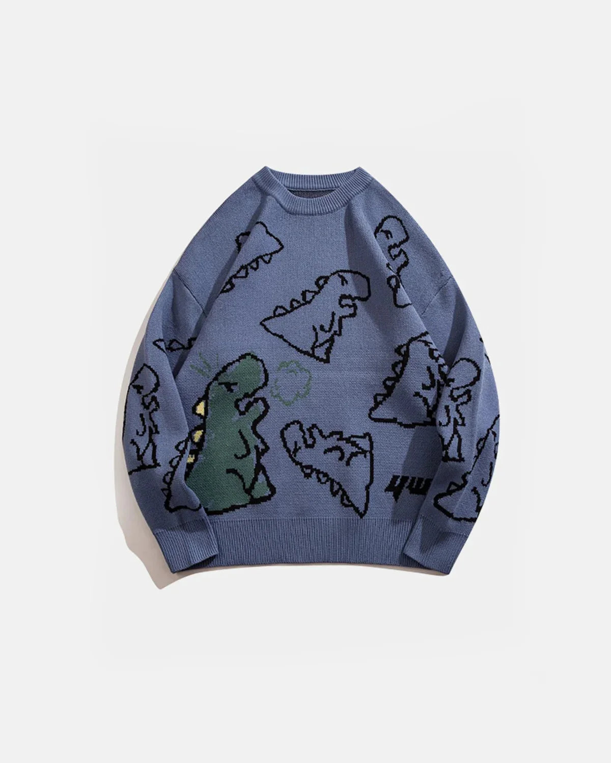 Omygoods Dinosaur Graphic Crew Neck Knit Sweater