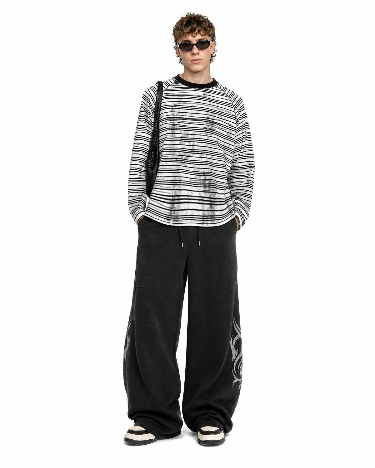Omygoods Dirty Dye Stripe Raglan Long Sleeve Tee
