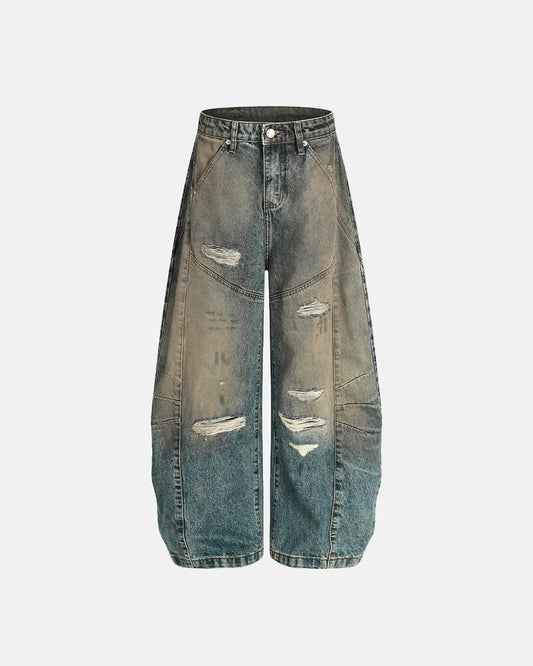 Omygoods Distressed Dirty Wash Barrel Jeans