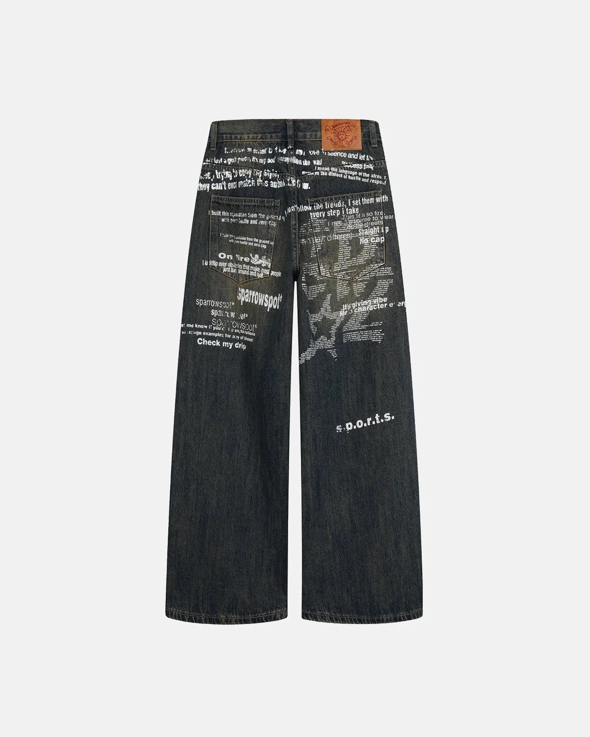 Omygoods Dirty Wash Graphic Wide Leg Jeans