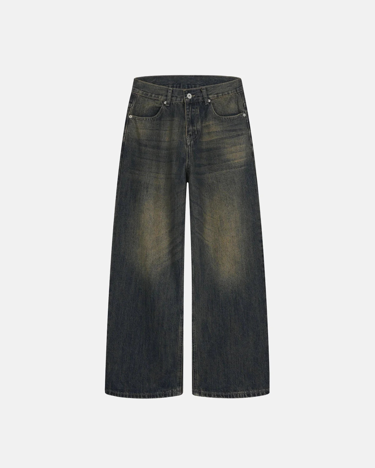 Omygoods Dirty Wash Graphic Wide Leg Jeans