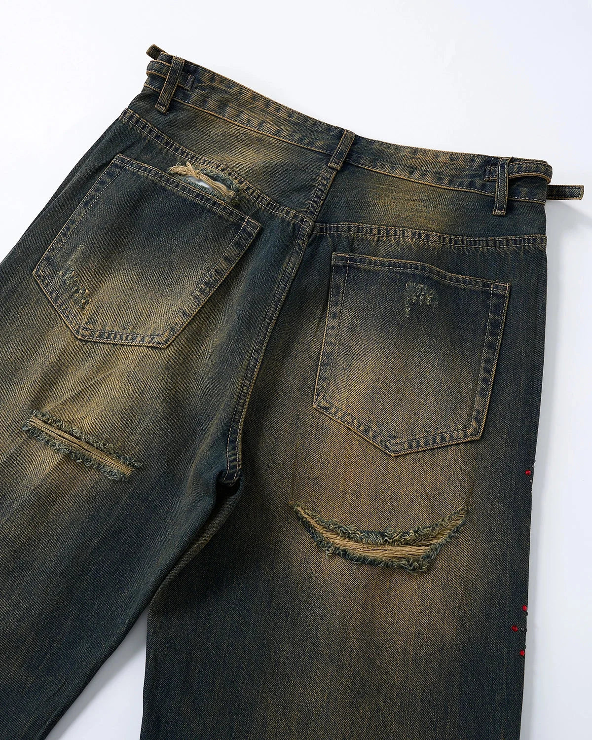 Omygoods Dirty Wash Rhinestone Baggy Jeans