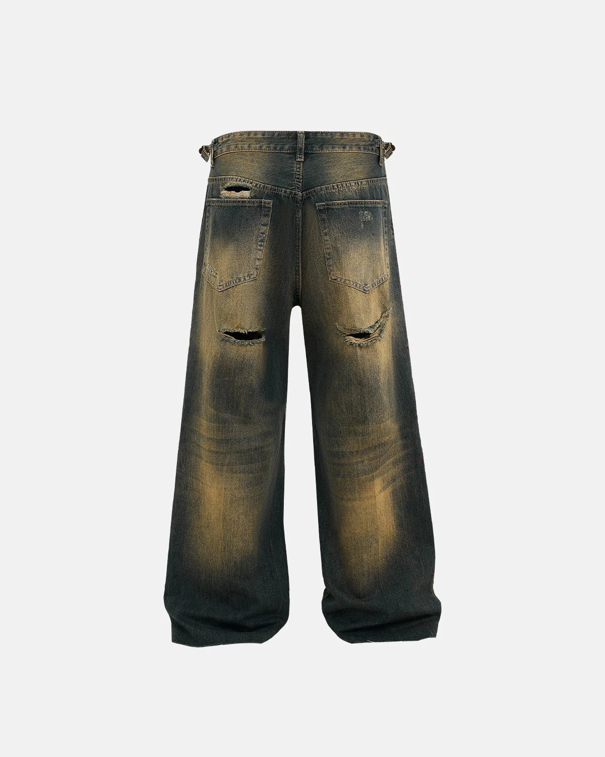 Omygoods Dirty Wash Rhinestone Baggy Jeans