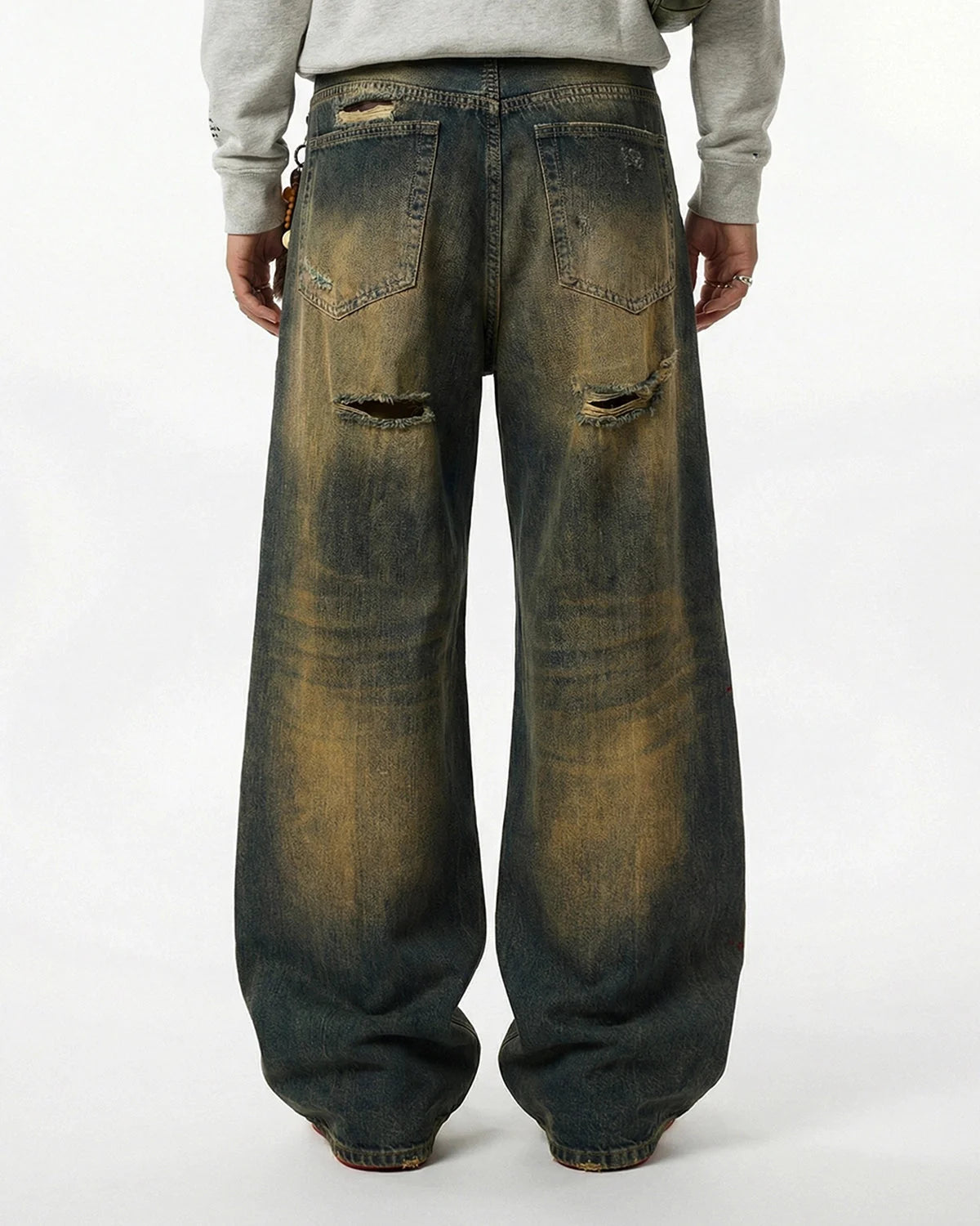 Omygoods Dirty Wash Rhinestone Baggy Jeans