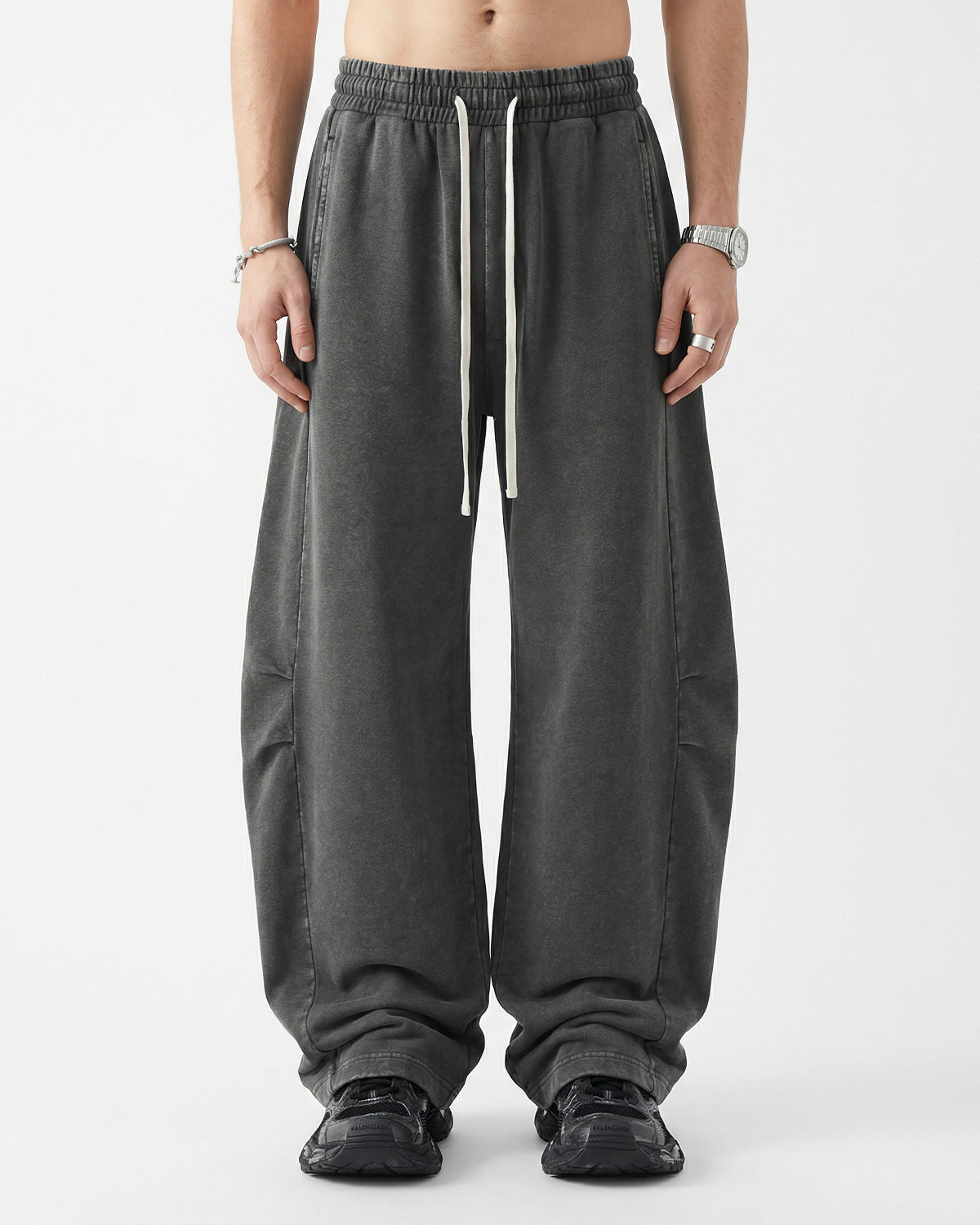Omygoods Distressed Acid Washed Barrel Sweatpant