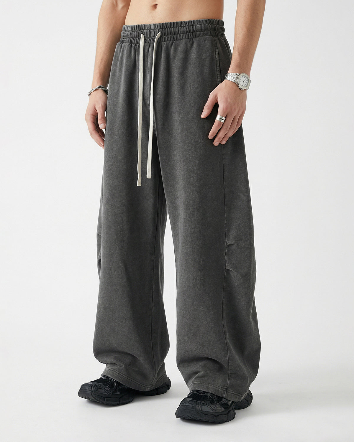 Omygoods Distressed Acid Washed Barrel Sweatpant