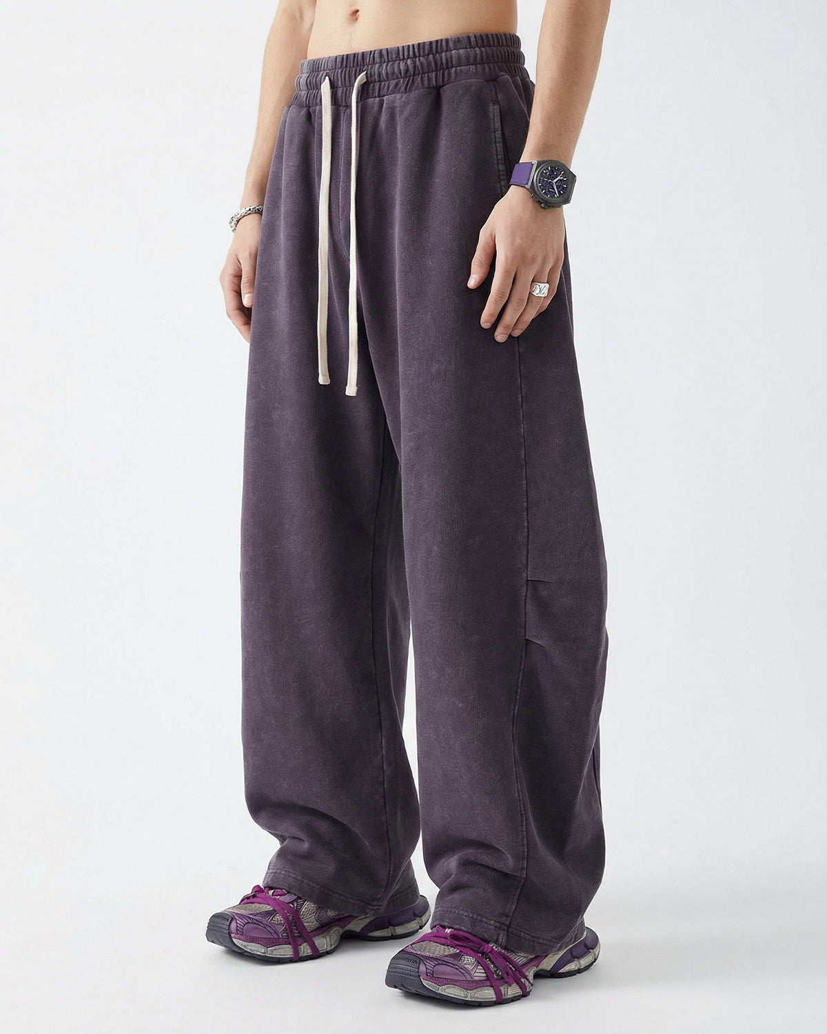 Omygoods Distressed Acid Washed Barrel Sweatpant