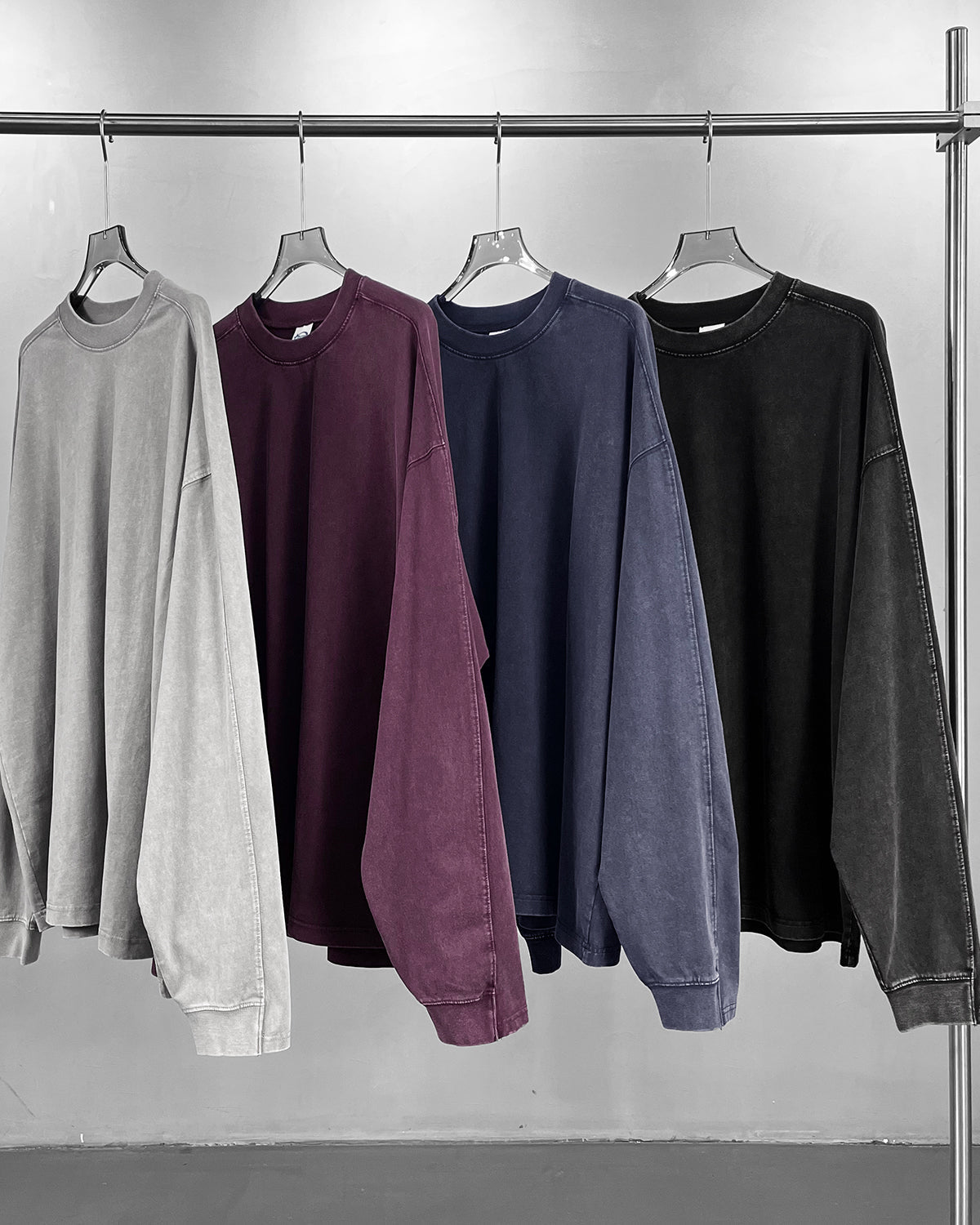 Omygoods Distressed Aicd Wash Oversized Long Sleeve Tee