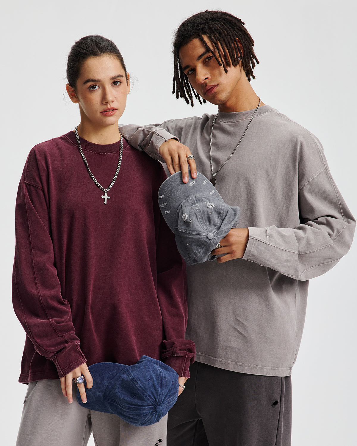 Omygoods Distressed Aicd Wash Oversized Long Sleeve Tee