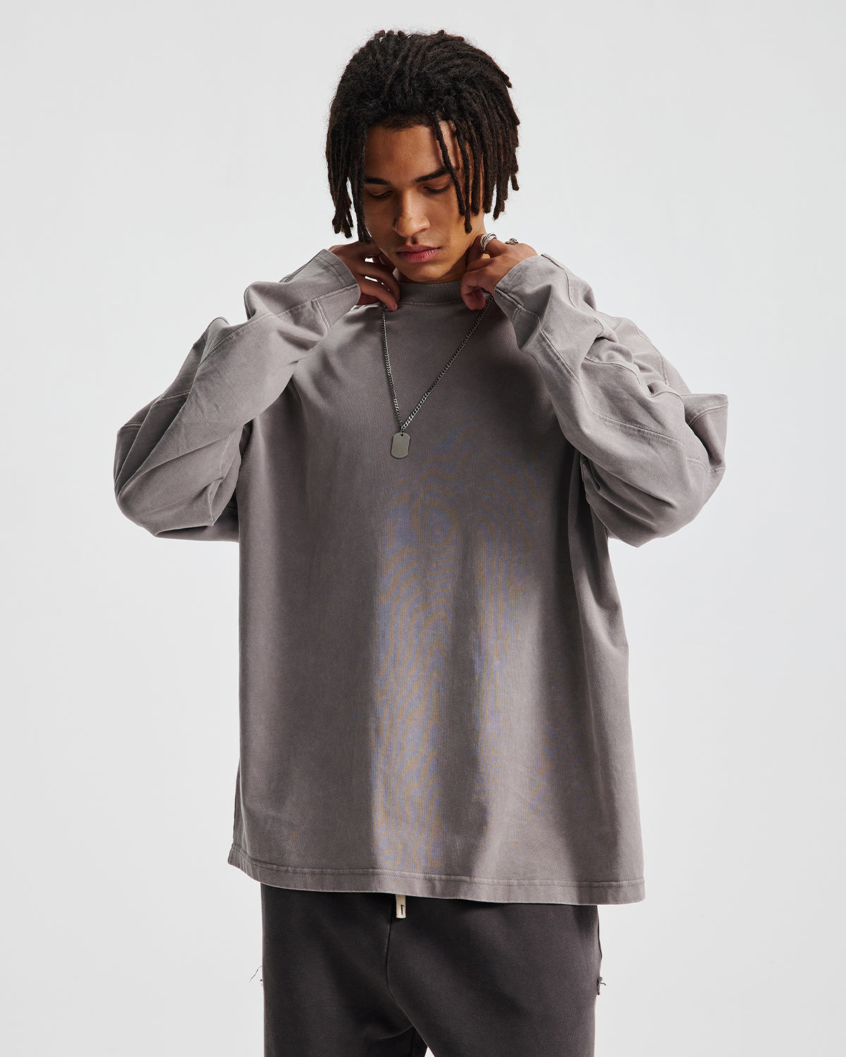 Omygoods Distressed Aicd Wash Oversized Long Sleeve Tee