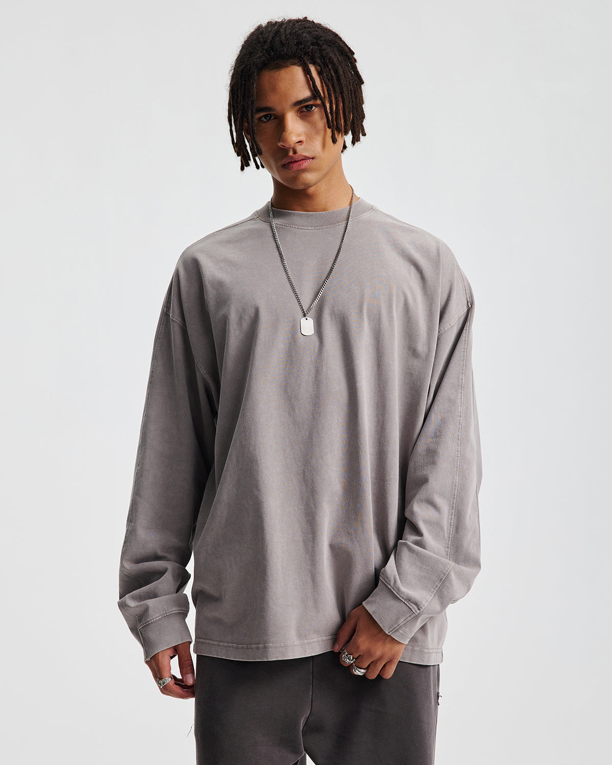 Omygoods Distressed Aicd Wash Oversized Long Sleeve Tee