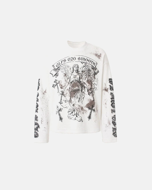 Omygoods Distressed Angel Graphic Waffle T-Shirt