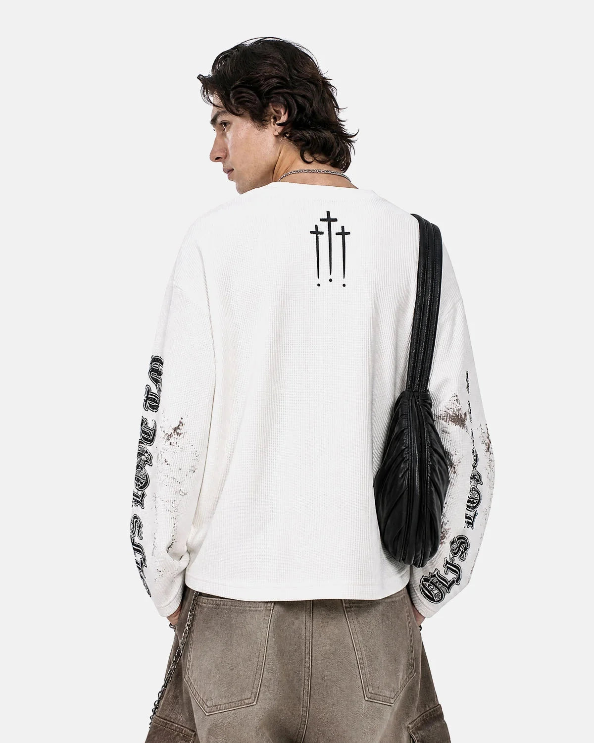Omygoods Distressed Angel Graphic Waffle T-Shirt
