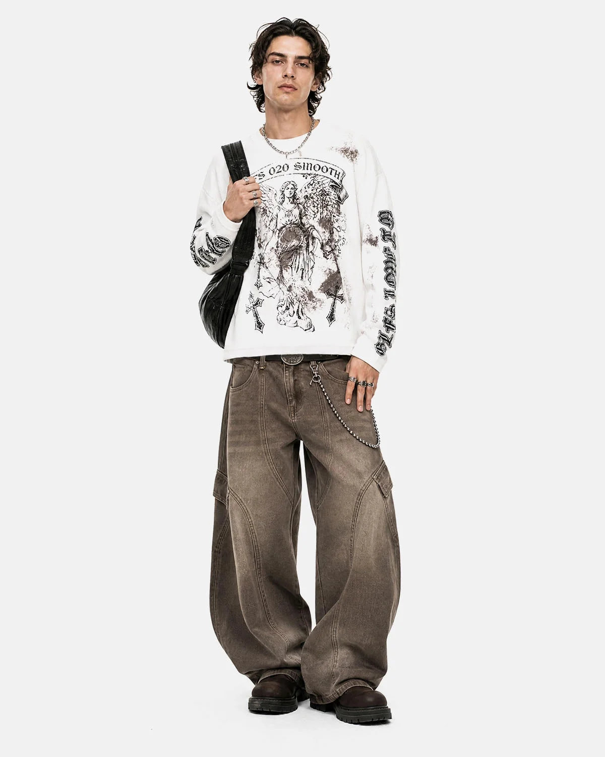 Omygoods Distressed Angel Graphic Waffle T-Shirt