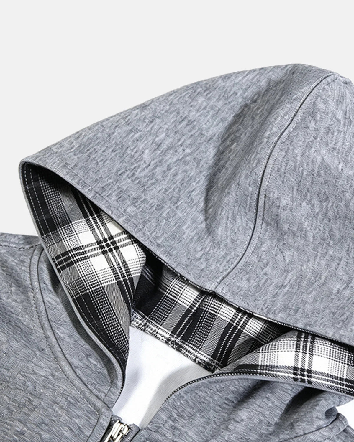 Omygoods Distressed Argyle Graphic Zip Up Hoodie