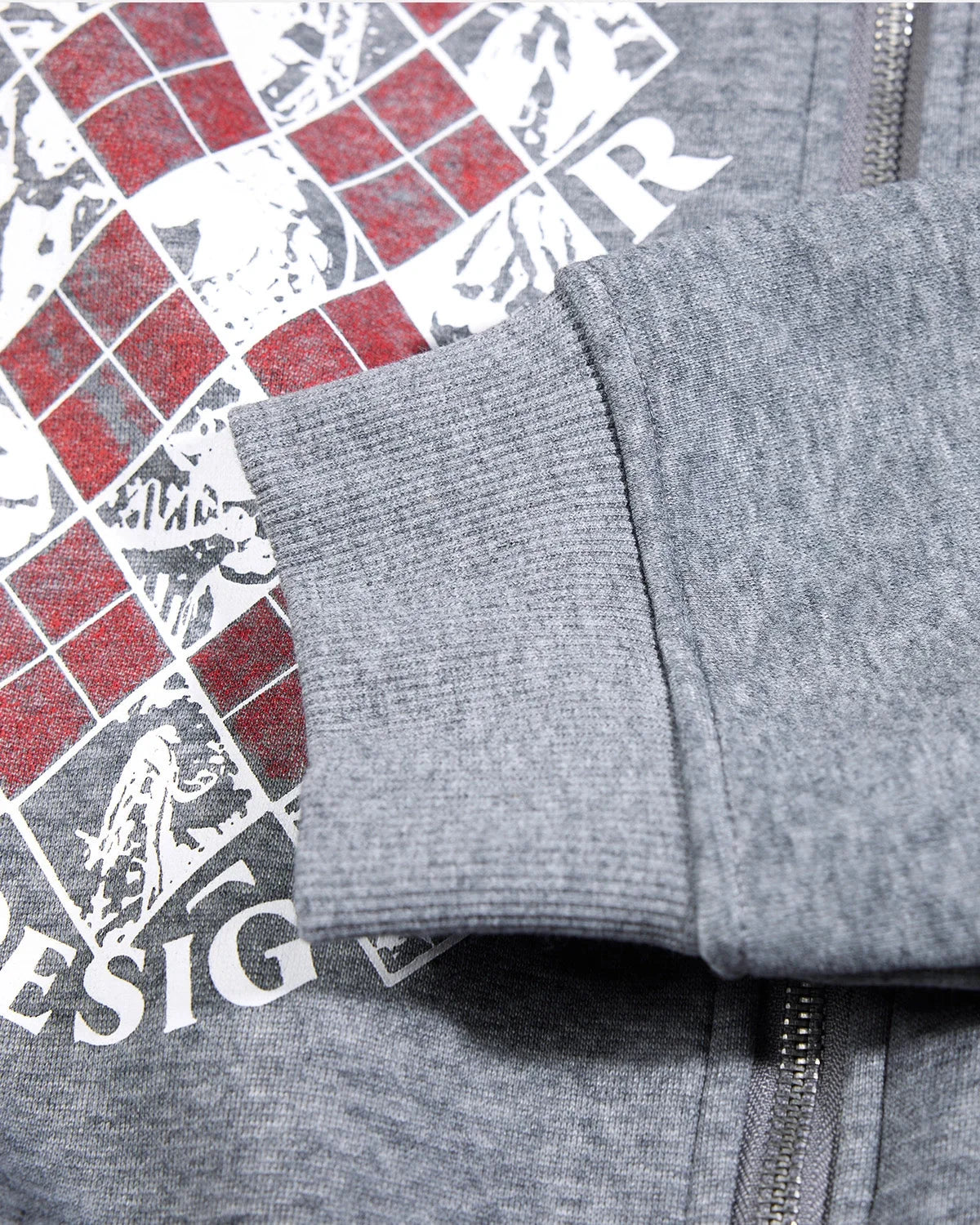 Omygoods Distressed Argyle Graphic Zip Up Hoodie