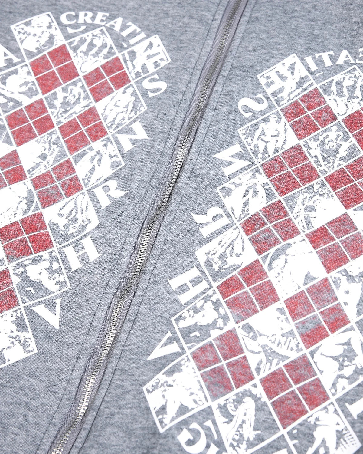 Omygoods Distressed Argyle Graphic Zip Up Hoodie