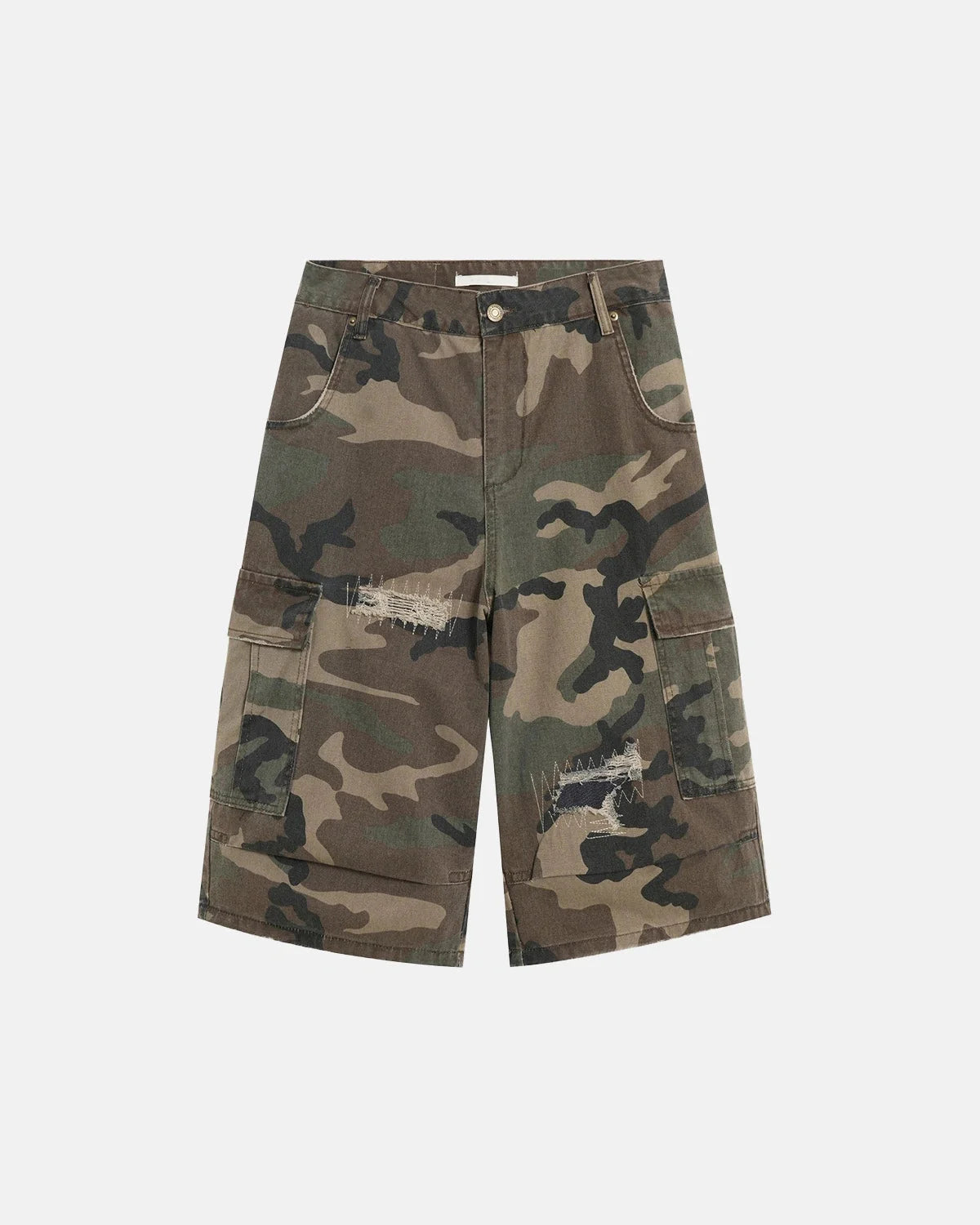 Omygoods Distressed Camo Cargo Shorts