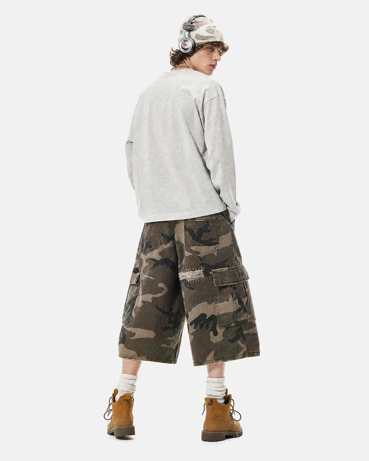 Omygoods Distressed Camo Cargo Shorts