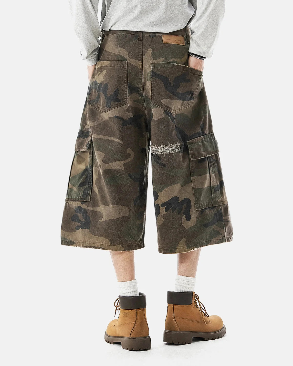 Omygoods Distressed Camo Cargo Shorts