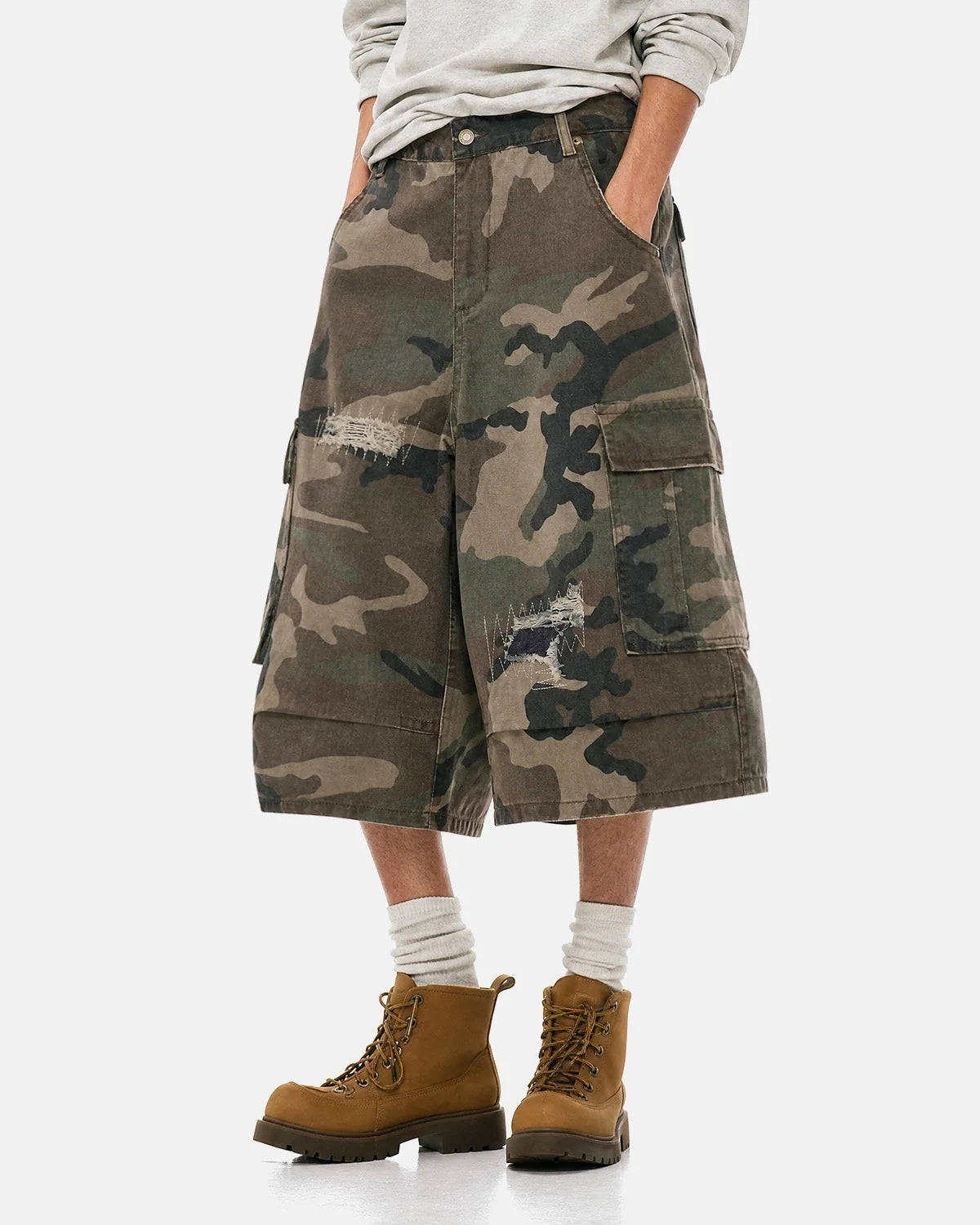 Omygoods Distressed Camo Cargo Shorts