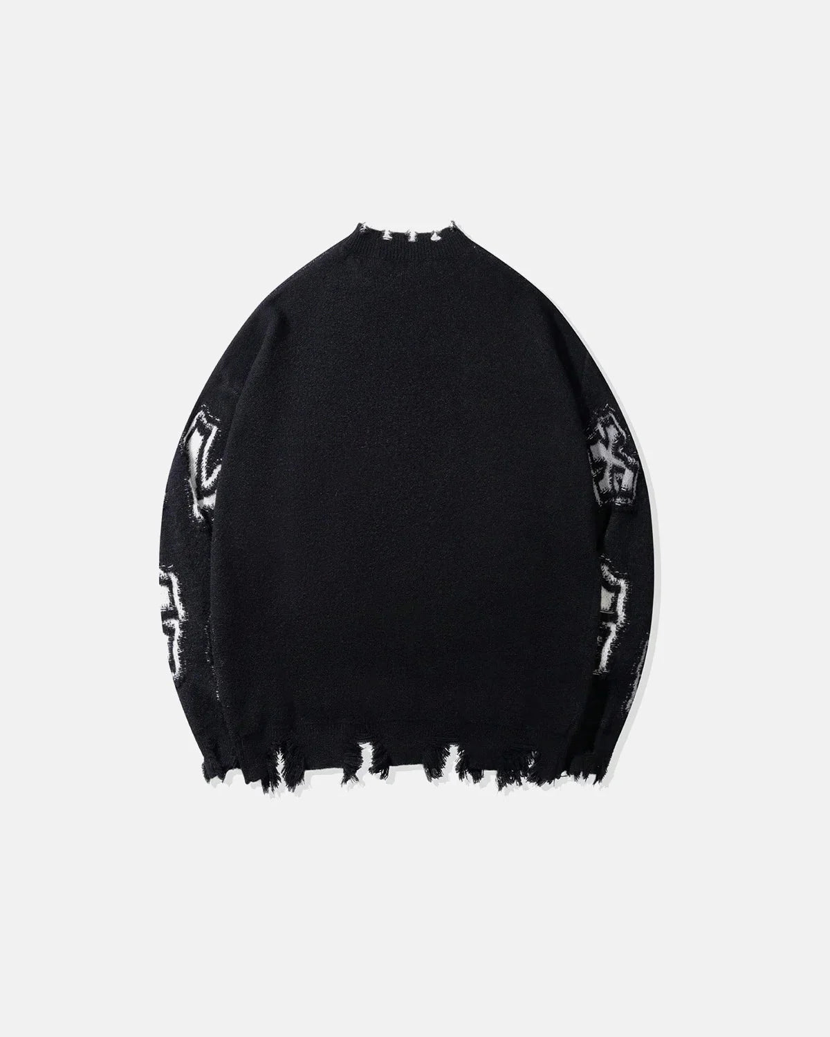Omygoods Distressed Cross Graphic Knit Sweater