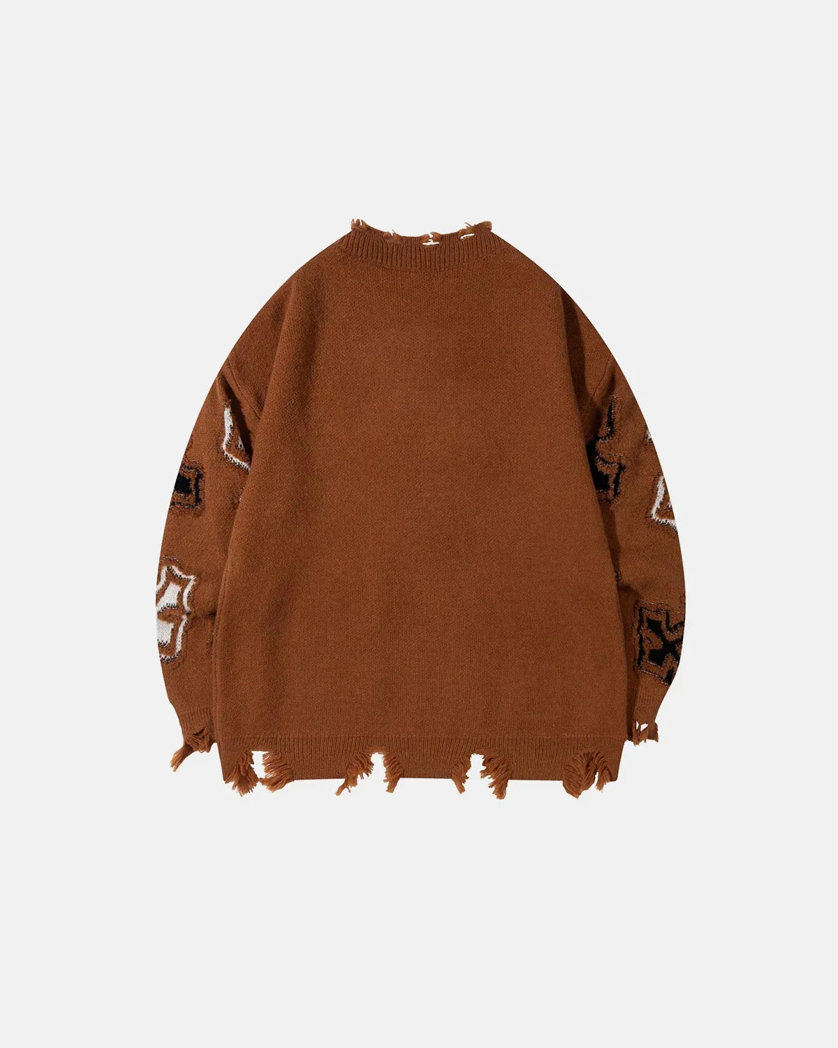 Omygoods Distressed Cross Graphic Knit Sweater