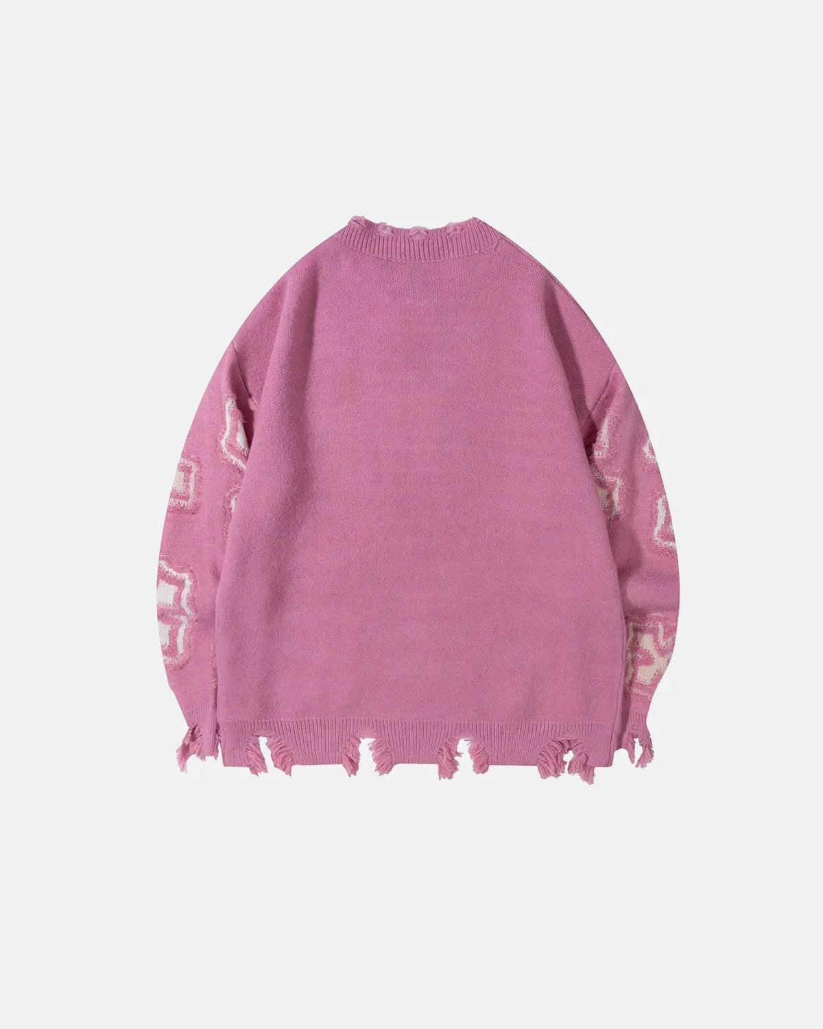 Omygoods Distressed Cross Graphic Knit Sweater