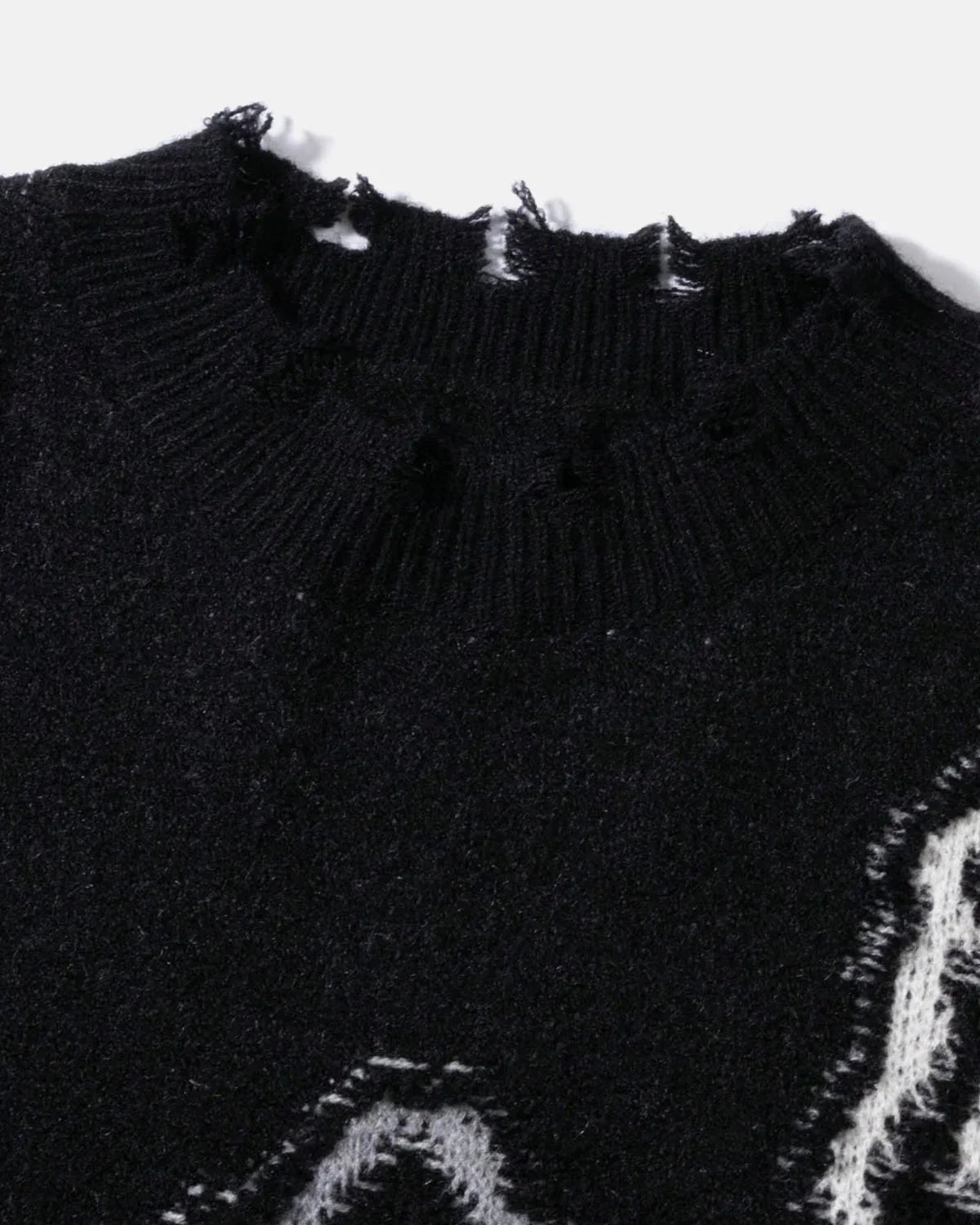 Omygoods Distressed Cross Graphic Knit Sweater
